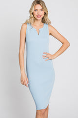 Light Blue Ribbed V-Neck Dress