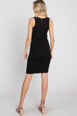 Black Ribbed V-Neck Dress