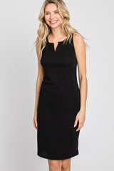 Black Ribbed V-Neck Dress