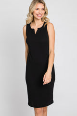 Black Ribbed V-Neck Dress