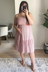 Pink Smocked Shoulder Tie Maternity Dress