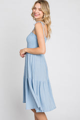 Light Blue Smocked Shoulder Tie Dress