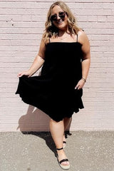 Black Smocked Shoulder Tie Dress