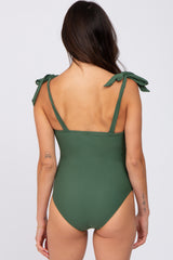 Olive Shoulder Tie One-Piece Swimsuit