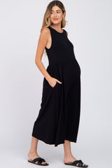 Black Wide Leg Crop Maternity Jumpsuit