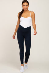 Navy Crossover Waist Maternity Leggings