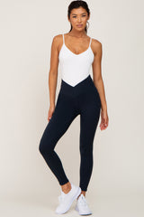 Navy Crossover Waist Maternity Leggings