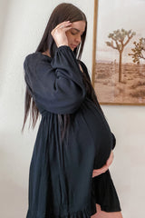 Black Long Sleeve Square Neck Maternity Dress