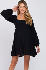 Black Long Sleeve Square Neck Maternity Dress