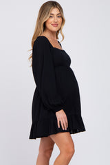 Black Long Sleeve Square Neck Maternity Dress