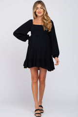 Black Long Sleeve Square Neck Maternity Dress