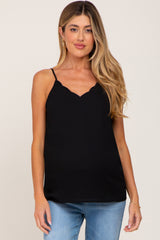 Black Scallop Neckline Maternity Blouse