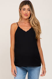 Black Scallop Neckline Maternity Blouse