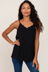 Black Scallop Neckline Maternity Blouse