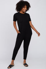 Black Basic Short Sleeve Maternity Jumpsuit