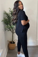 Black Basic Short Sleeve Maternity Jumpsuit