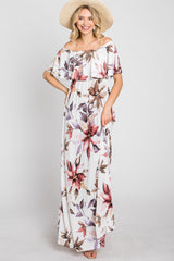 Ivory Floral Off Shoulder Maxi Dress