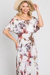 Ivory Floral Off Shoulder Maxi Dress