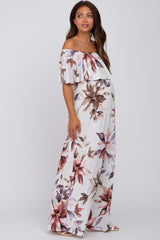 Ivory Floral Off Shoulder Maternity Maxi Dress