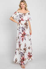 Ivory Floral Off Shoulder Maxi Dress