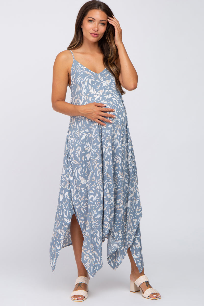 Blue Floral Handkerchief Maternity Midi Dress – PinkBlush