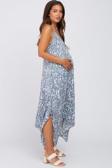 Blue Floral Handkerchief Maternity Midi Dress