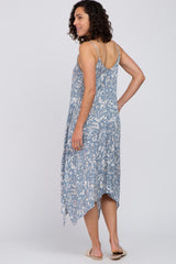 Blue Floral Handkerchief Midi Dress