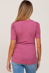 Mauve Ribbed Ruched Fitted Maternity Top