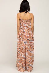 Camel Floral Sleeveless Jumpsuit