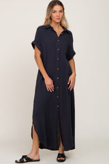 Charcoal Button Down Maternity Midi Dress