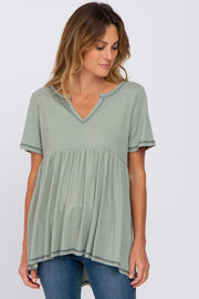 Light Olive V Neck Top