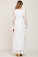 PinkBlush White Lace Mesh Overlay Long Sleeve Maternity Maxi Dress