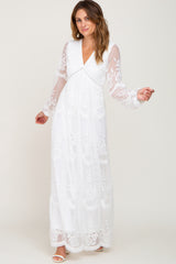 PinkBlush White Lace Mesh Overlay Long Sleeve Maternity Maxi Dress