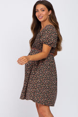 Black Floral Smocked Puff Sleeve Maternity Dress