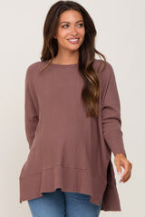 Mocha Dolman Sleeve Side Slit Maternity Sweater