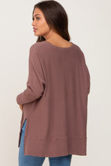 Mocha Dolman Sleeve Side Slit Maternity Sweater