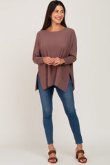 Mocha Dolman Sleeve Side Slit Sweater