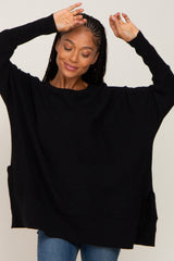 Black Dolman Sleeve Side Slit Sweater