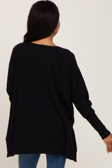 Black Dolman Sleeve Side Slit Sweater