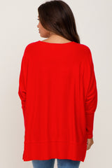 Red Dolman Sleeve Side Slit Maternity Sweater