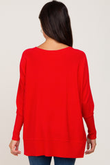 Red Dolman Sleeve Side Slit Sweater