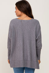 Heather Grey Dolman Sleeve Side Slit Maternity Sweater