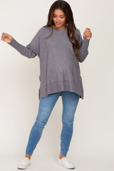 Heather Grey Dolman Sleeve Side Slit Maternity Sweater