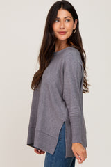 Heather Grey Dolman Sleeve Side Slit Sweater