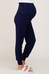 Navy Blue Maternity Band Jogger Pants