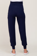 Navy Blue Maternity Band Jogger Pants