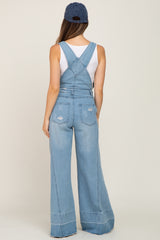 Blue Light Wash Denim Distressed Wide Leg Maternity Overalls