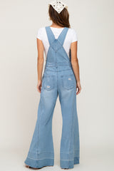 Blue Light Wash Denim Distressed Wide Leg Overalls