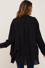 Black Lightweight Sheer Button Down Blouse