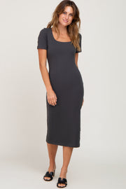 Charcoal Fitted Midi Dress